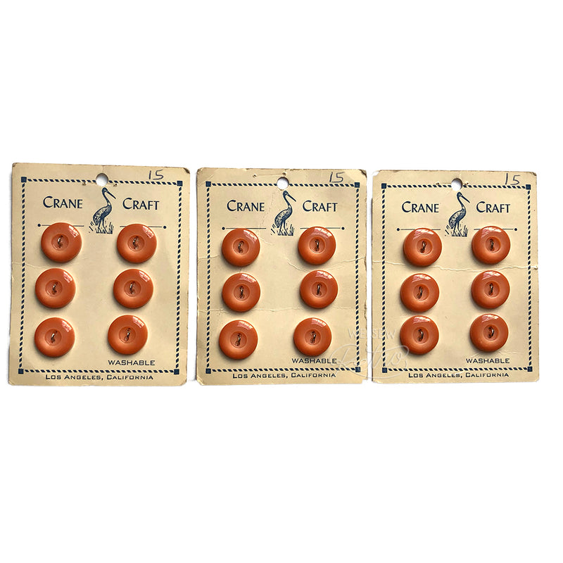 Set of 6 Orange Vintage Buttons on Card