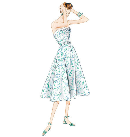 V2961 1950s Vintage Vogue 2961: Halter Dress & Belt Sewing Pattern