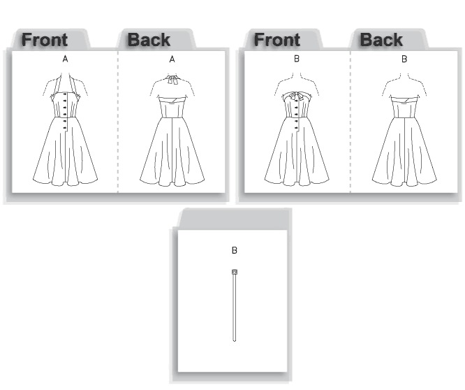 V2961 1950s Vintage Vogue 2961: Halter Dress & Belt Sewing Pattern