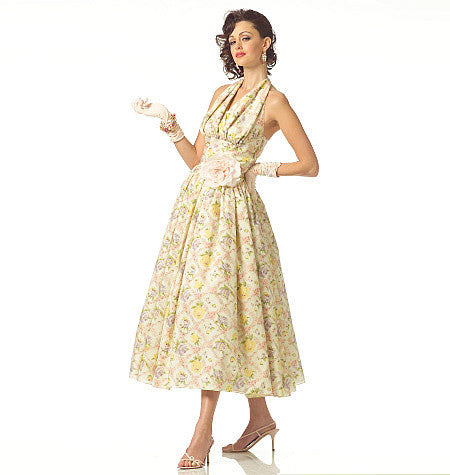 V2962 1950s Vintage Vogue 2962: Misses Halter Dress Sewing Pattern