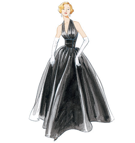 V2962 1950s Vintage Vogue 2962: Misses Halter Dress Sewing Pattern