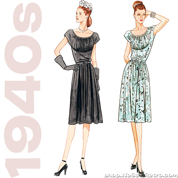 1940s Vintage Reproduction Sewing Pattern: Belted Dress. Vogue 8728