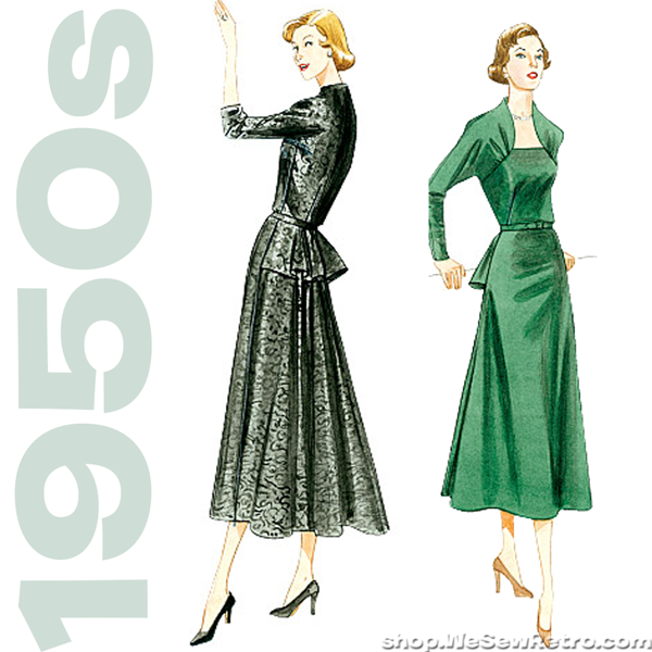 Vogue 8768 1950s Vintage Vogue Sewing Pattern: Peplum Dress. Vogue V8768