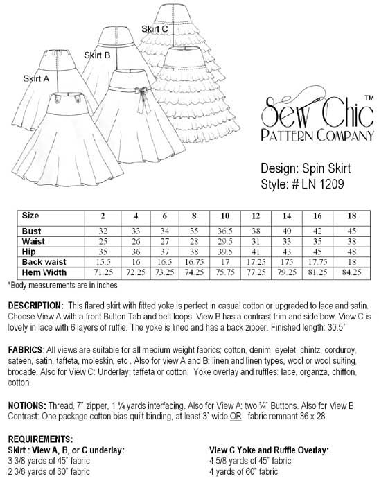Spin Skirt Sewing Pattern by Sew Chic Pattern Company