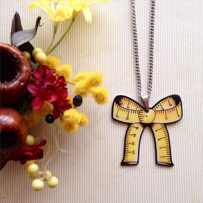 Tape Measure Bow Pendant Necklace