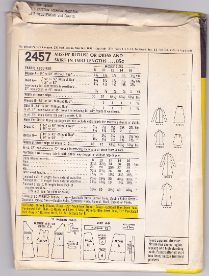 McCalls 2457 Vintage Sewing Pattern - 1970s Dress, Skirt, Blouse