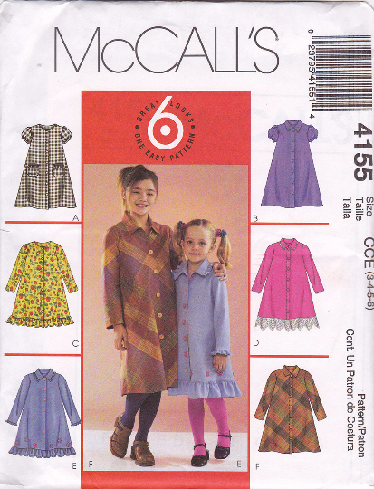 McCalls 4155 Sewing Pattern - Girls A-Line Dresses