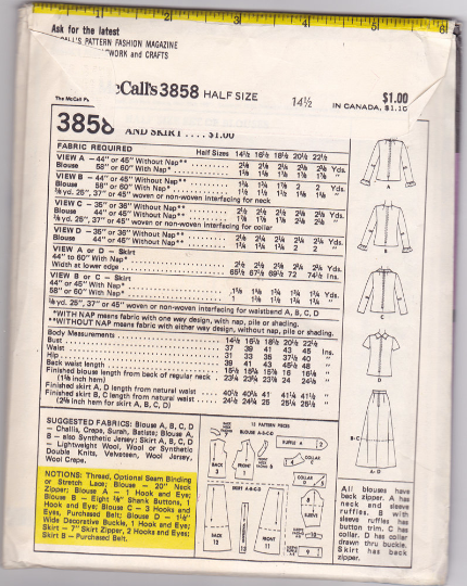 McCall's 3858 Vintage Sewing Pattern - Midi Skirt, Maxi Skirt, and Blouse