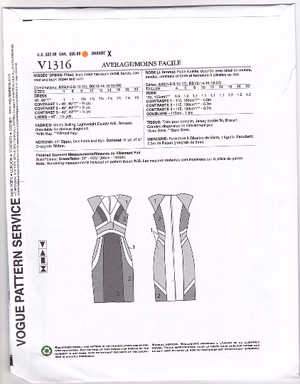V1316 Vogue American Designer Rebecca Taylor Dress Sewing Pattern Vogue 1316 Out of Print