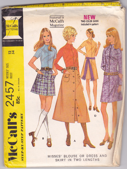 McCalls 2457 Vintage Sewing Pattern - 1970s Dress, Skirt, Blouse