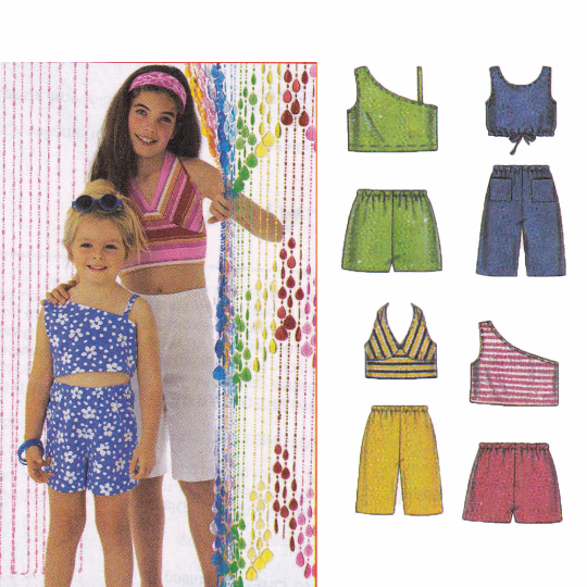McCalls 3602 Sewing Pattern - Girls Summer Separates - Halter Top, One Shoulder Top, Shorts