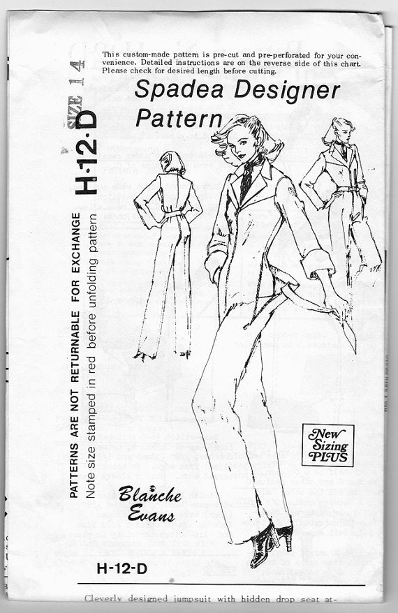 1970s Vintage Sewing Pattern: Trapdoor Jumpsuit. Spadea H-12-D