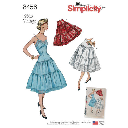 Simplicity 8456 Vintage Petticoats and Slip - 1950s Paper Sewing Pattern
