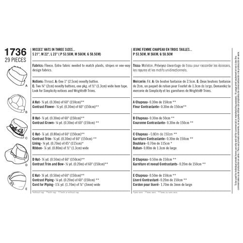Simplicity 1736 Vintage Hats Sewing Pattern