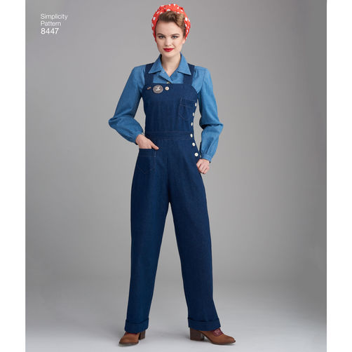 Simplicity 8447 Rosie the Riveter Overalls, Pants, and Blouses - 1940s Paper Sewing Pattern