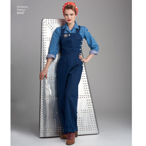Simplicity 8447 Rosie the Riveter Overalls, Pants, and Blouses - 1940s Paper Sewing Pattern