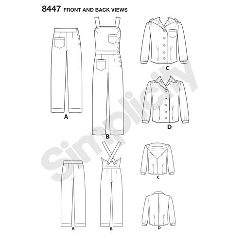 Simplicity 8447 Rosie the Riveter Overalls, Pants, and Blouses - 1940s Paper Sewing Pattern