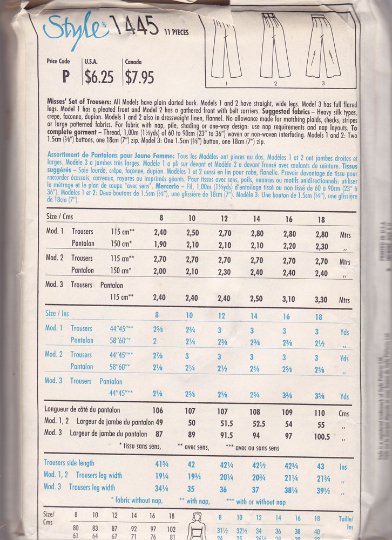 Style 1445 Sewing Pattern - Set of Trousers