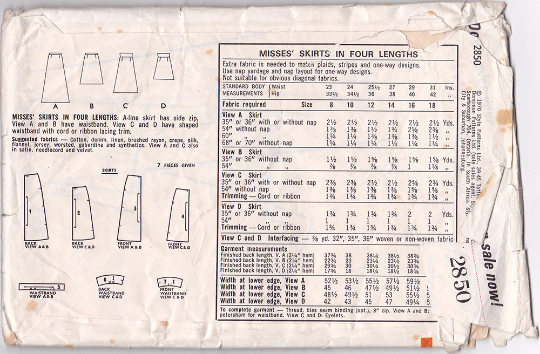 Style 2850 Vintage Sewing Pattern - 4 Skirts with Laced Waist