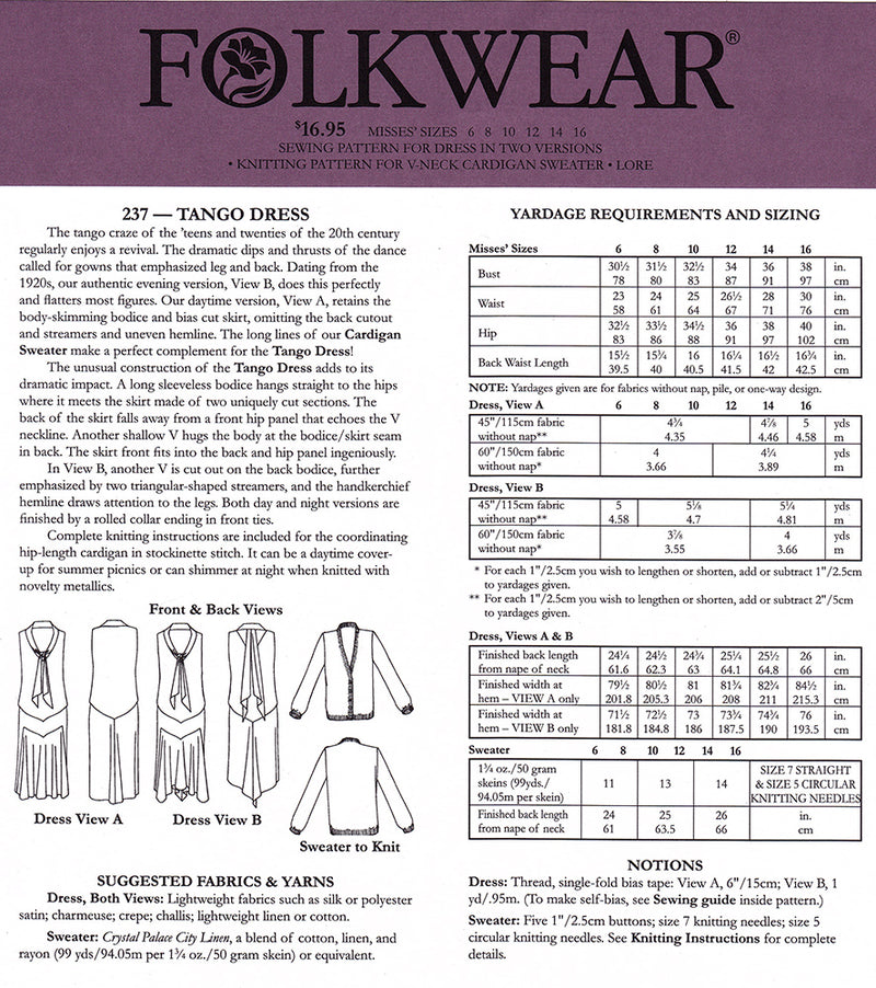 Tango Dress Sewing Pattern Folkwear 237