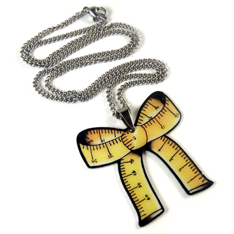 Tape Measure Bow Pendant Necklace