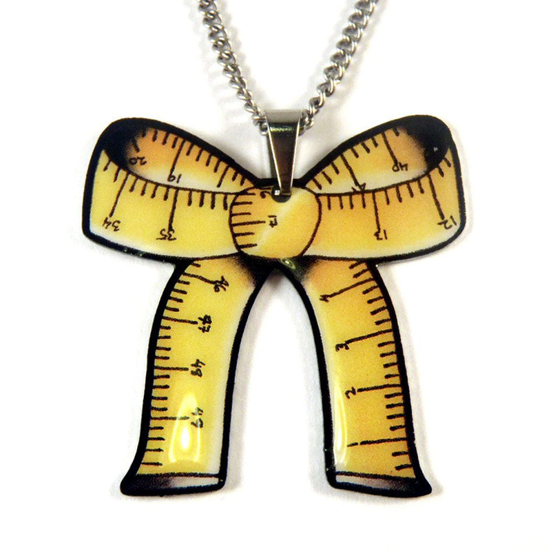 Tape Measure Bow Pendant Necklace