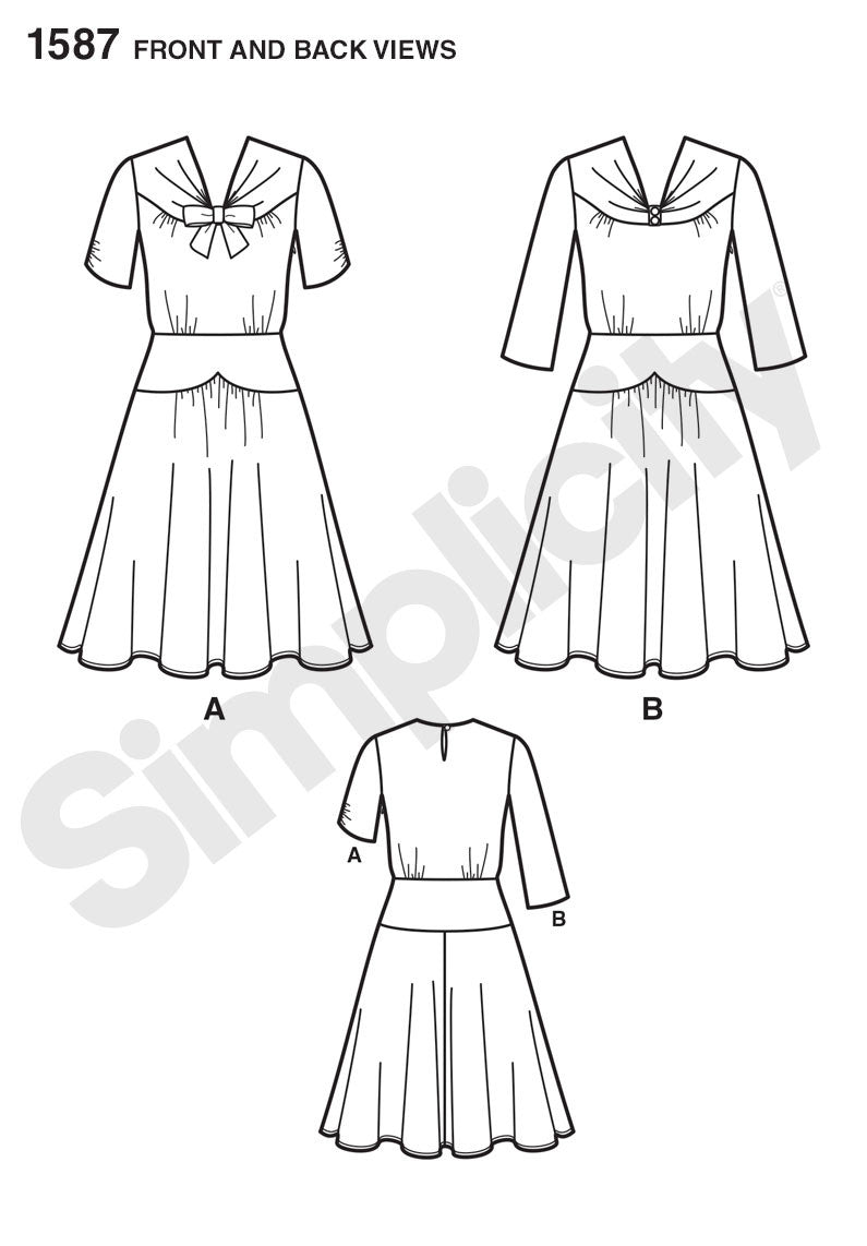 Simplicity 1587 : 1940s Vintage Dress Sewing Pattern