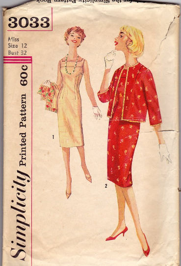 Simplicity 3033 - 1950s Dress & Jacket  Vintage Sewing Pattern - 32" Bust