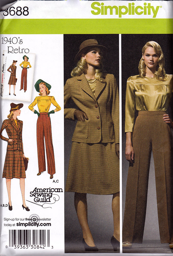 Simplicity 3688: 1940s Repro Vintage Sewing Pattern: Sportswear Separates.