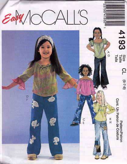 McCalls 4193 Sewing Pattern - Girls Flares and Peasant Tops