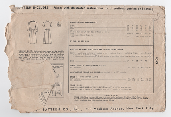 Simplicity 4679 - 1940s Vintage Pattern - 40" Bust Dress Pattern