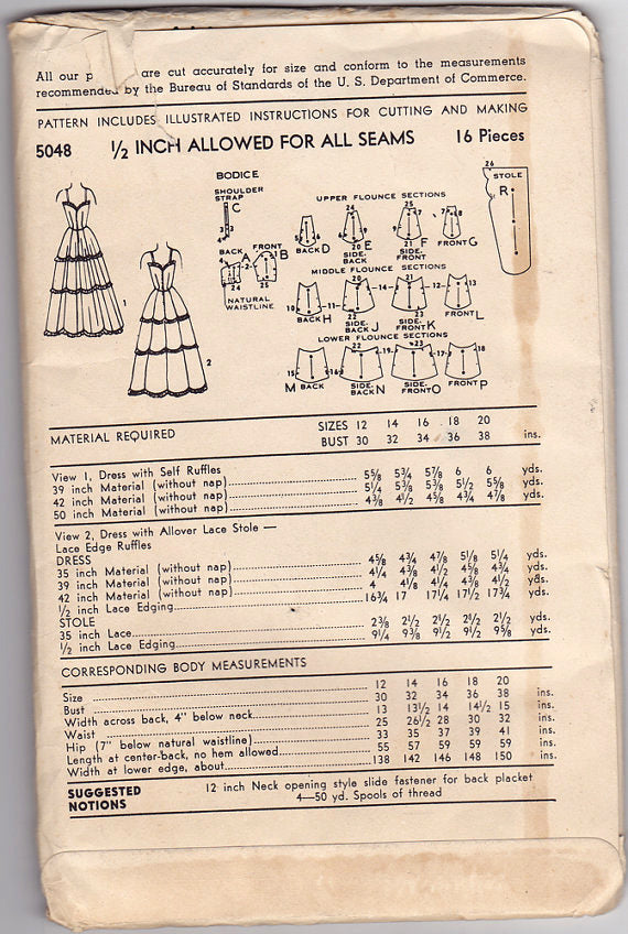 Advance 5048 - 1940s Evening Gown Sewing Pattern