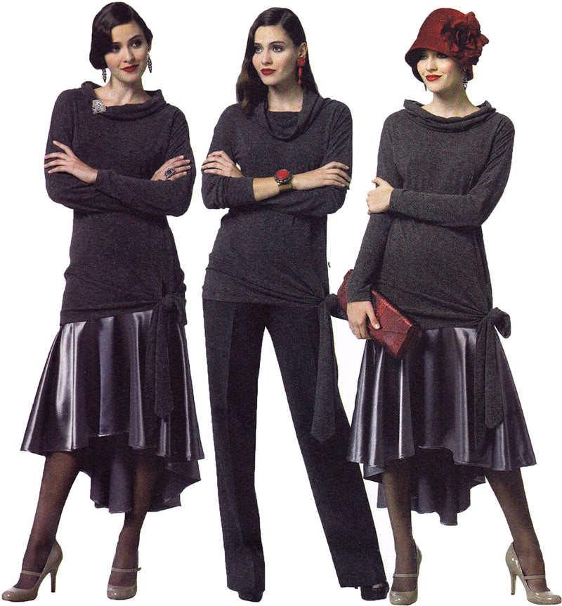 Butterick 5858. 1920s Inspired Sewing Pattern. Cascade Skirt, Slim Fitting Top, Straight Leg Pants.