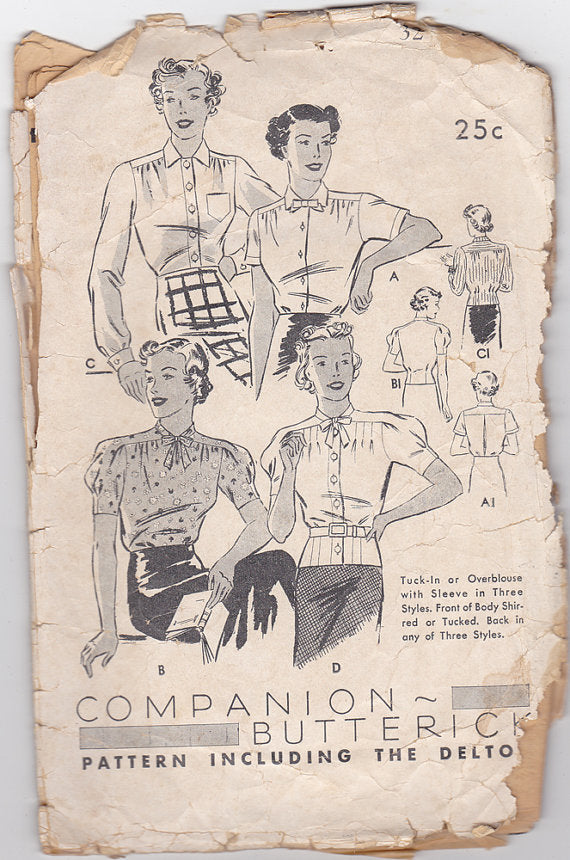 Butterick 7246. 1930s Vintage Pattern. Women's Blouse Vintage Pattern.