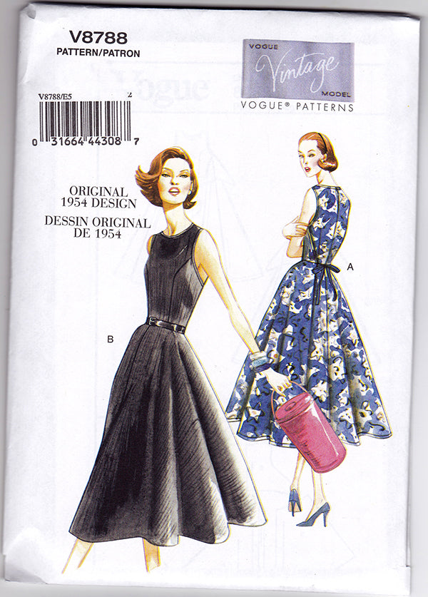 V8788 1950s Vintage Vogue Sewing Pattern: Back Wrap Dress Pattern. Vogue 8788