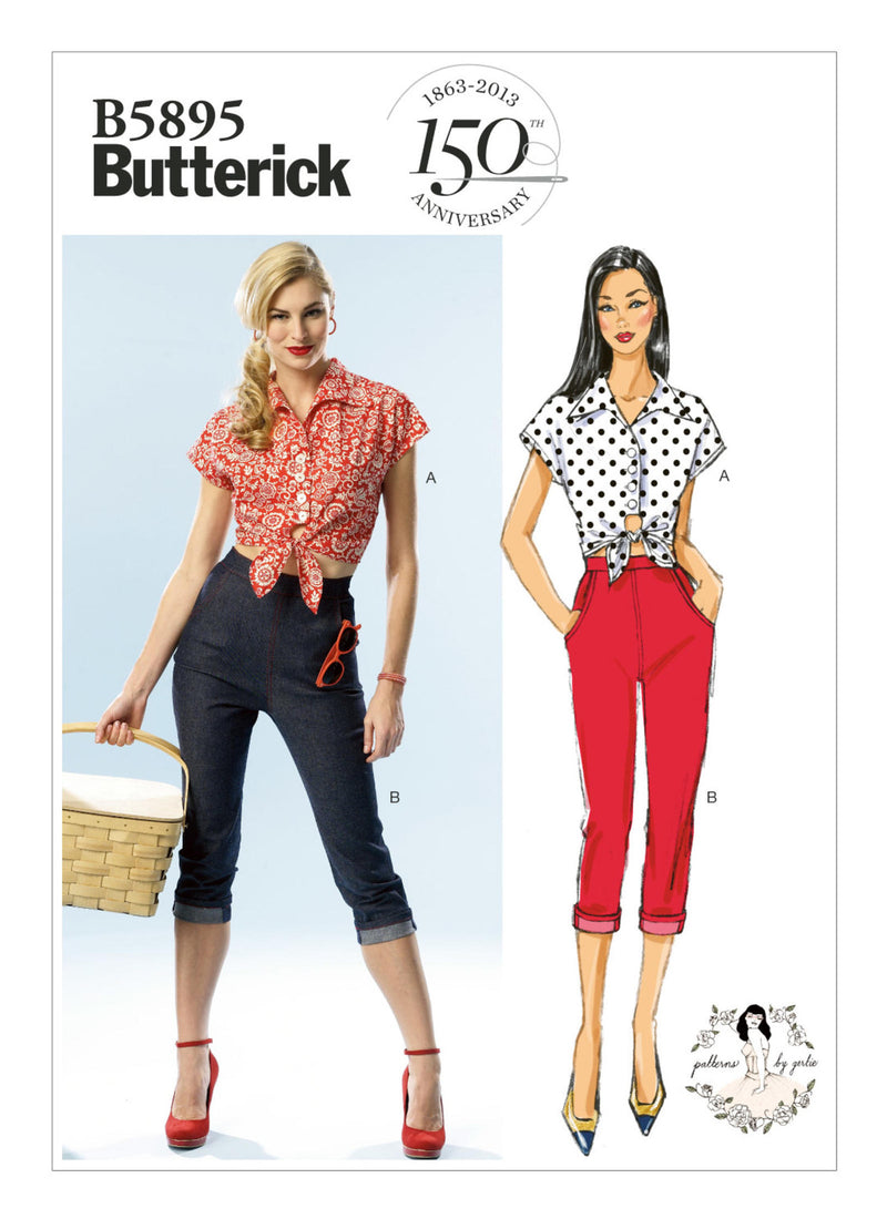 B5895 Patterns by Gertie Vintage Capris Sewing Pattern - Butterick 5895 1950s Inspired Top and Jeans Pattern