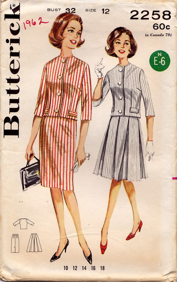 1960s Skirt Suit Vintage Pattern - Butterick 2258