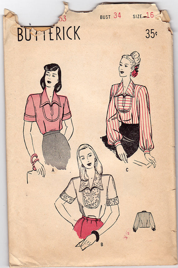 1940s Blouses Vintage Sewing Pattern - Butterick 4146