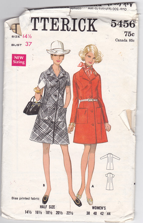 1960s Dress Vintage Sewing Pattern. Butterick 5456