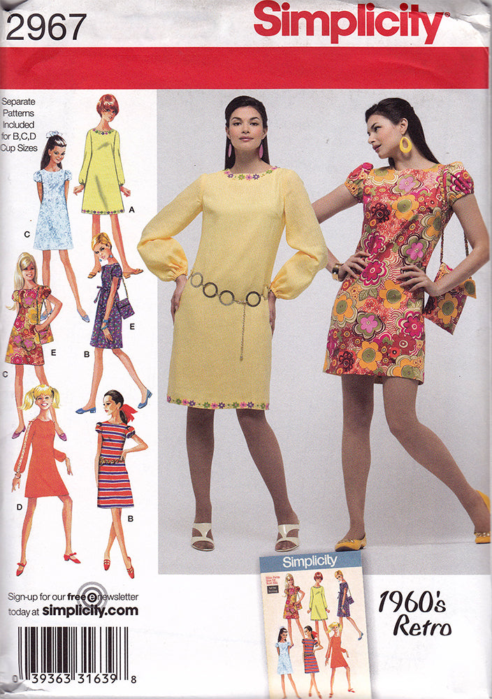 1960s Repro Vintage Sewing Pattern: Mod Dresses. Simplicity 2967
