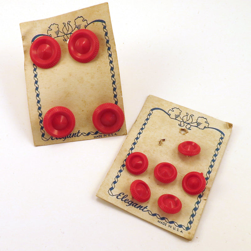 Set of Small & Large Red Vintage Buttons on Card