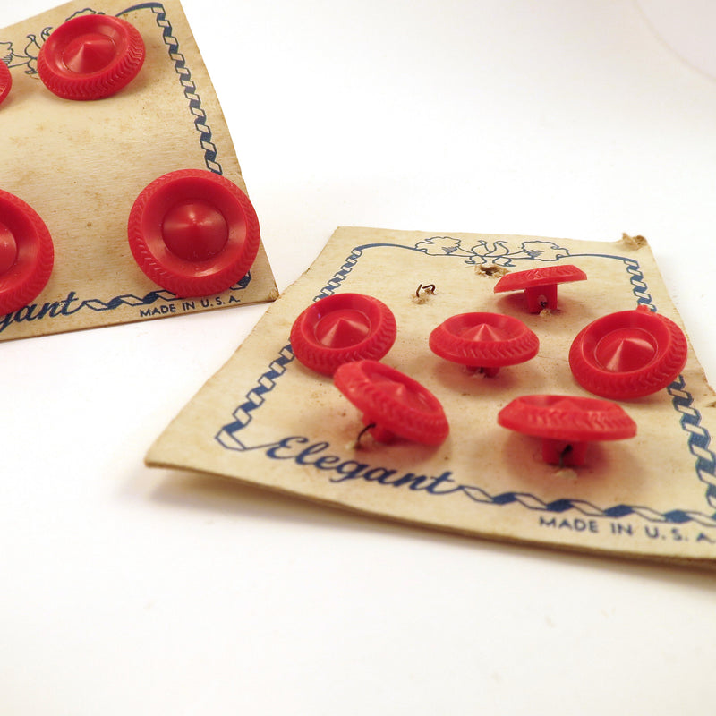 Set of Small & Large Red Vintage Buttons on Card