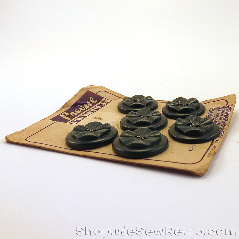 6 Green Vintage Buttons on Card