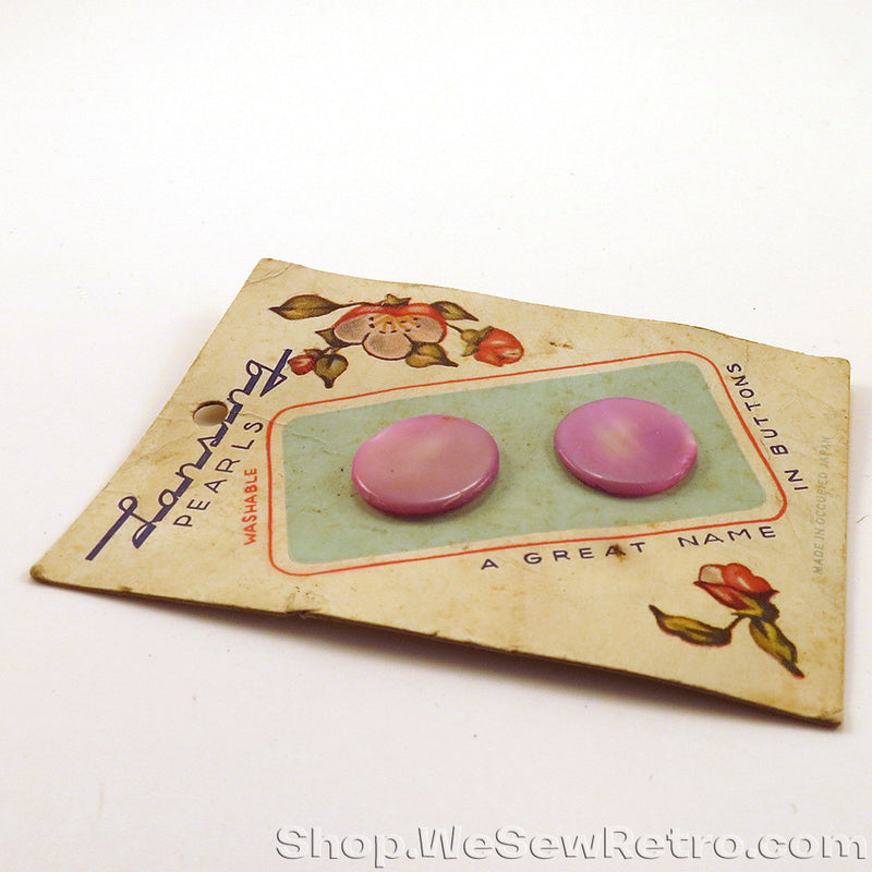 Four 1940s Vintage Pink Pearl Buttons on Original Cards - Lansing Pearls Made in Occupied Japan