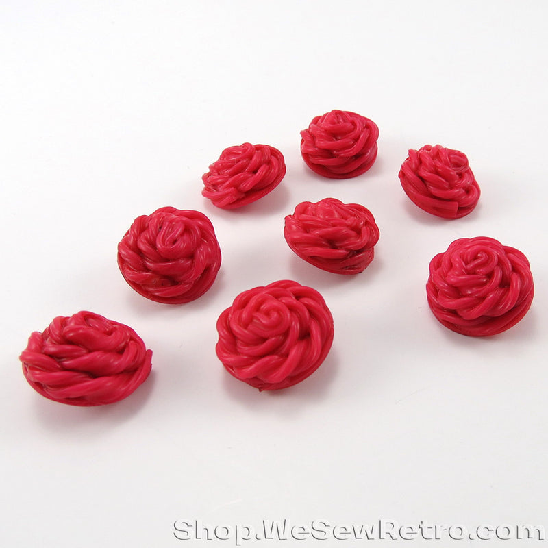 8 Vintage Deep Pink Rose Buttons