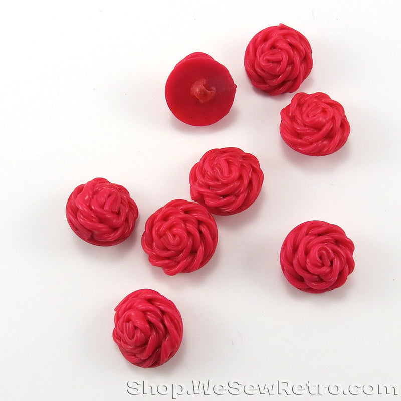8 Vintage Deep Pink Rose Buttons