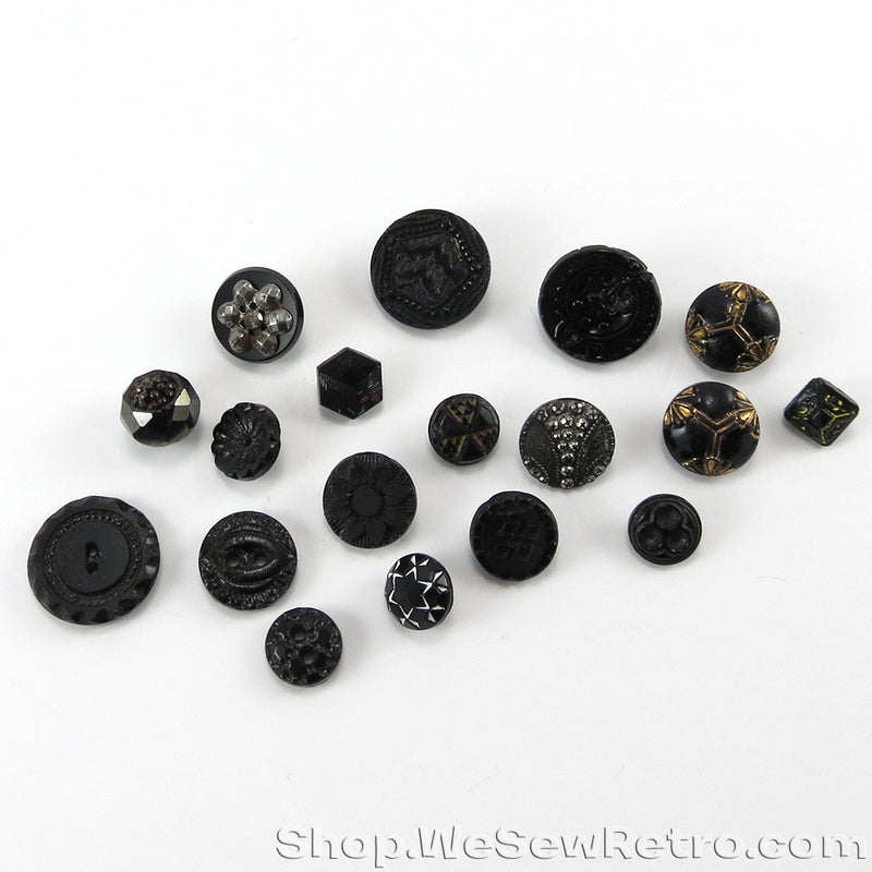Black Glass Jet Antique Button Collection Starter Pack