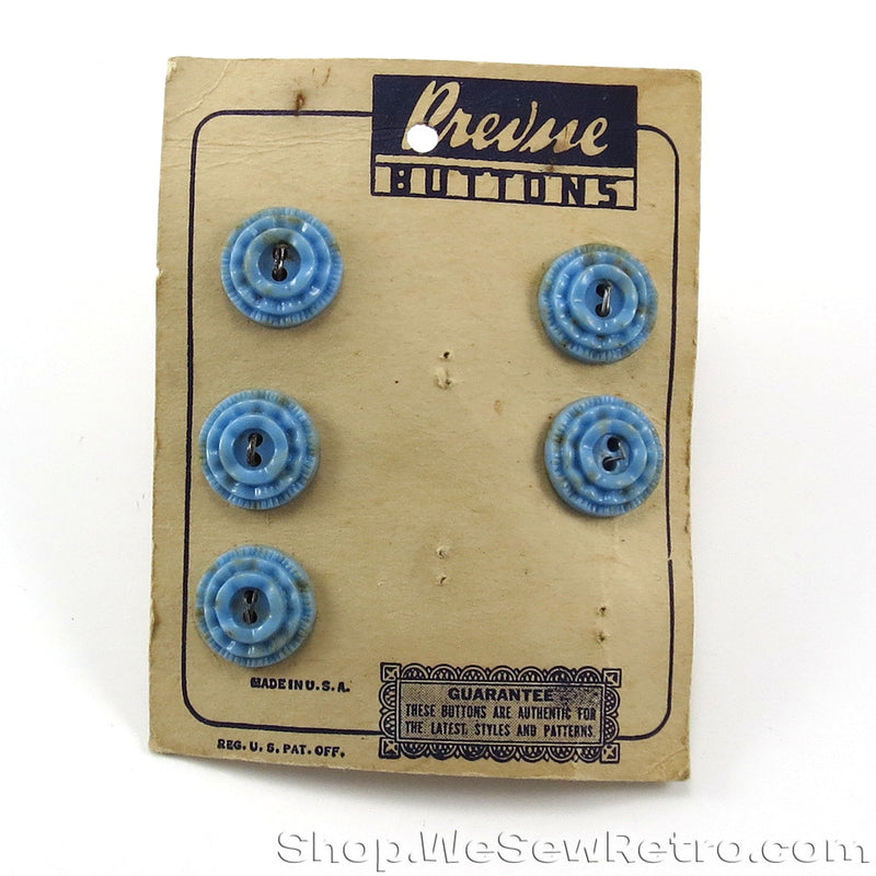 5 Cornflower Blue Vintage Buttons on original card