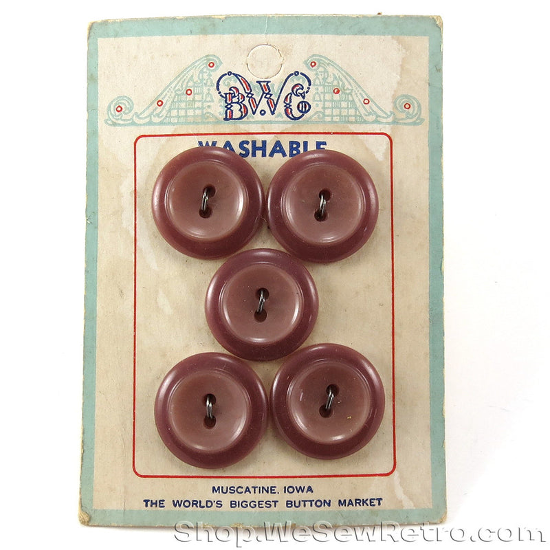 5 Vintage Buttons on Original Card