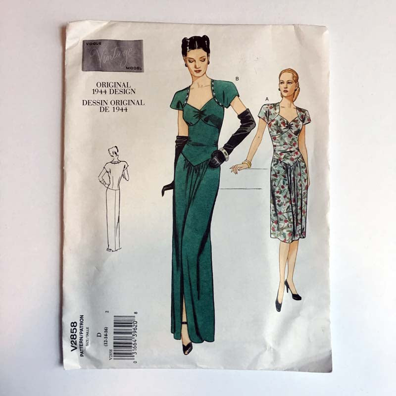 Vintage Vogue 2858 1940s Misses Dress Sewing Pattern